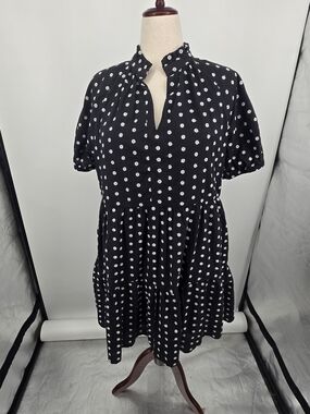 CeCe Black and White Embroidered Floral Polka Dot Mini Dress XL (7803)